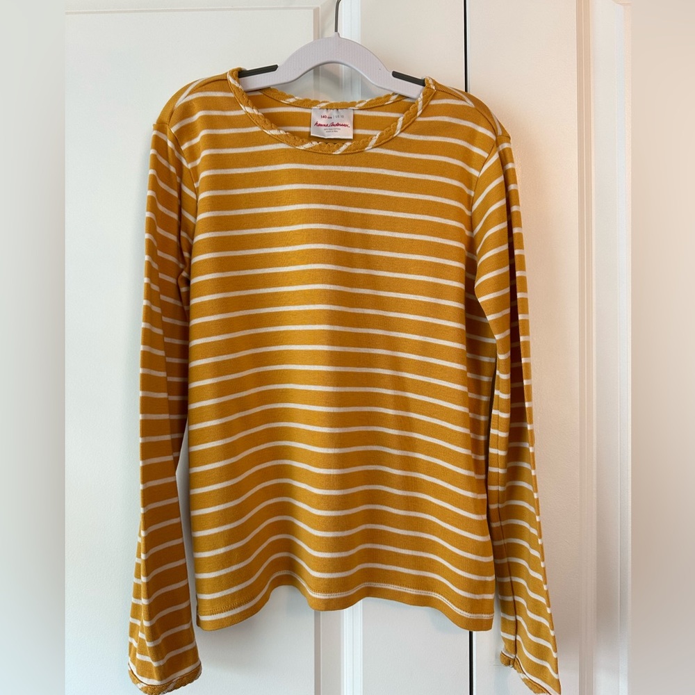 Hanna Andersson Mustard Yellow and White Striped Long Sleeve Top